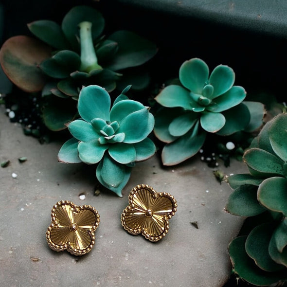 Waterproof Diamond Cut Clover Stud Earrings
