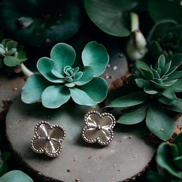 Waterproof Diamond Cut Clover Stud Earrings