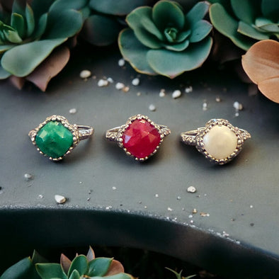 One-of-a-Kind Vintage Floral Cushion Cut Sterling Silver Adjustable Ring