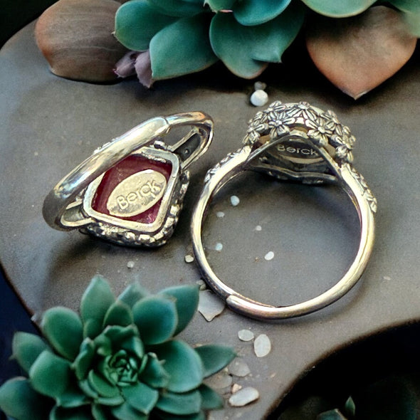 One-of-a-Kind Vintage Floral Cushion Cut Sterling Silver Adjustable Ring