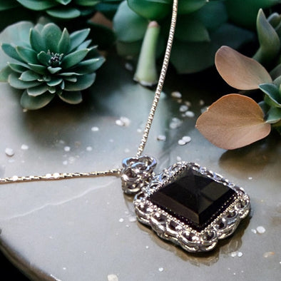 One-of-a-Kind Black Onyx Faceted Pyramid Sterling Silver Necklace