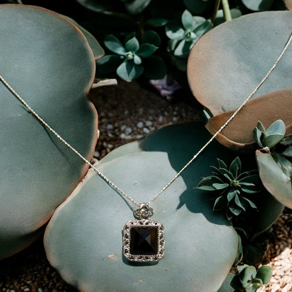 One-of-a-Kind Black Onyx Faceted Pyramid Sterling Silver Necklace