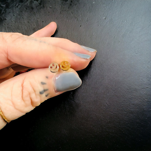 Dainty 6mm Happy Face Stud Earrings