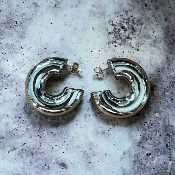 Puffy Hoop 14K Gold or 925 Sterling Silver Plated