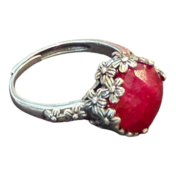 One-of-a-Kind Vintage Floral Cushion Cut Sterling Silver Adjustable Ring