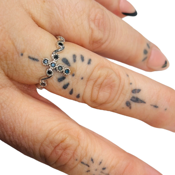 Moissanite Diamond GRA Certified Scrolled Cross Ring Sterling Silver PREORDER