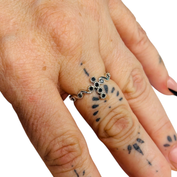 Moissanite Diamond GRA Certified Scrolled Cross Ring Sterling Silver PREORDER