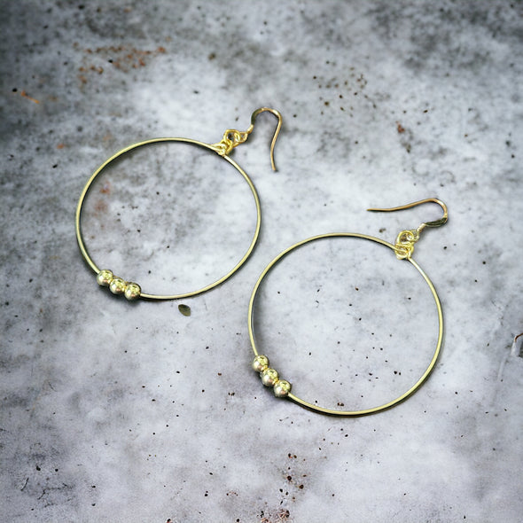 Trinity Drop Hoop Earrings 14K Gold Filled or 925 Sterling Silver