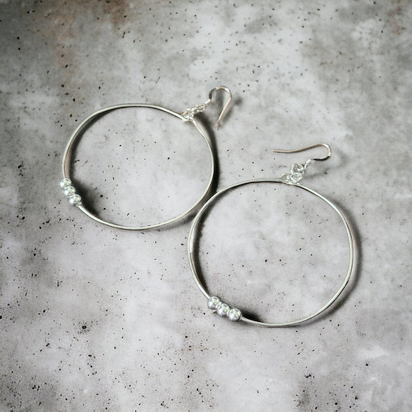 Trinity Drop Hoop Earrings 14K Gold Filled or 925 Sterling Silver