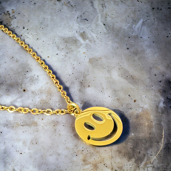 Happy Face Necklace Polished Stainless Steel