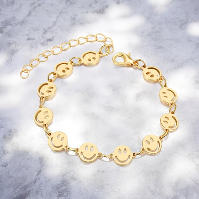 Waterproof Happy Face Link Charm Bracelet