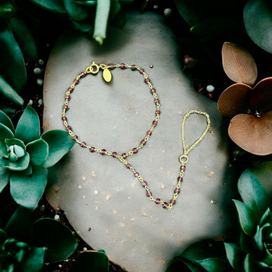 One-Of-A-Kind Garnet Gemstone Hand Chain 14K GF/GP 925