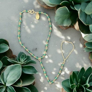 One-Of-A-Kind Green Onyx Gemstone Hand Chain 14K GF/GP 925