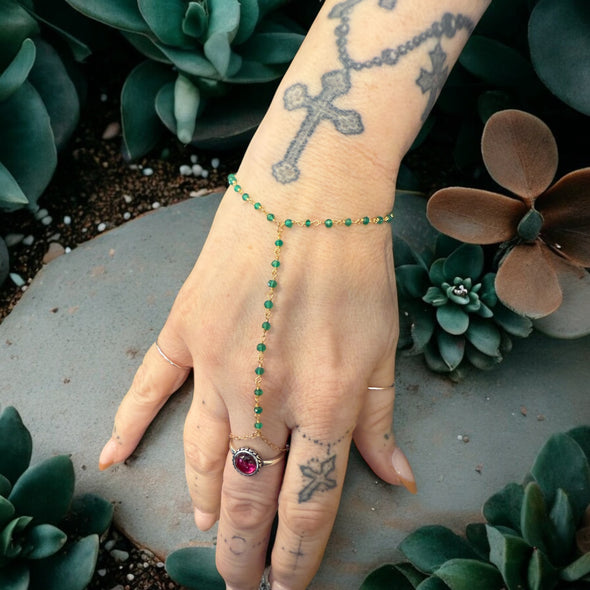 One-Of-A-Kind Green Onyx Gemstone Hand Chain 14K GF/GP 925