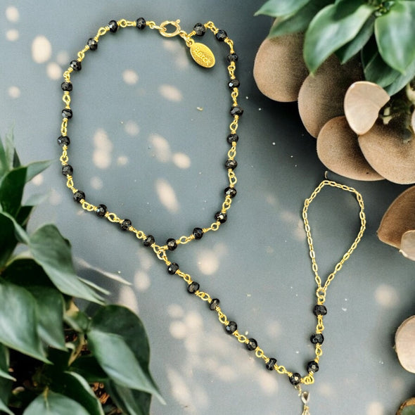 One-Of-A-Kind Black Spinel Gemstone Hand Chain 14K GF/GP 925