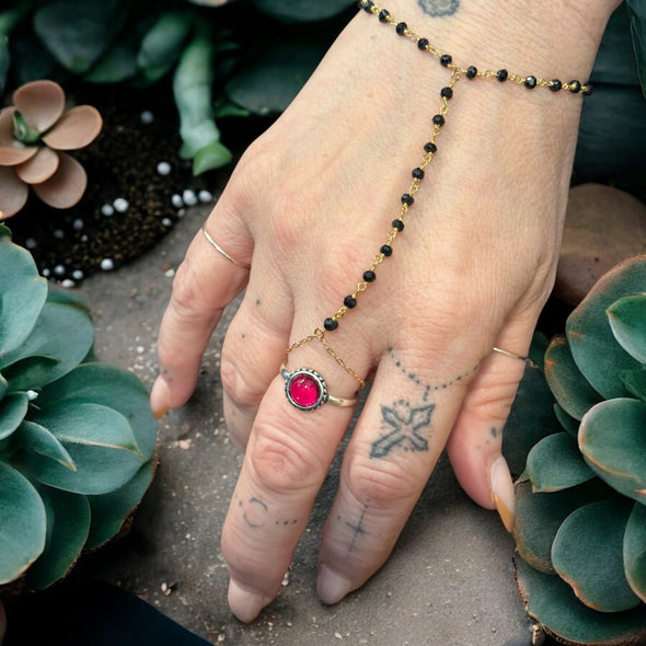 One-Of-A-Kind Black Spinel Gemstone Hand Chain 14K GF/GP 925