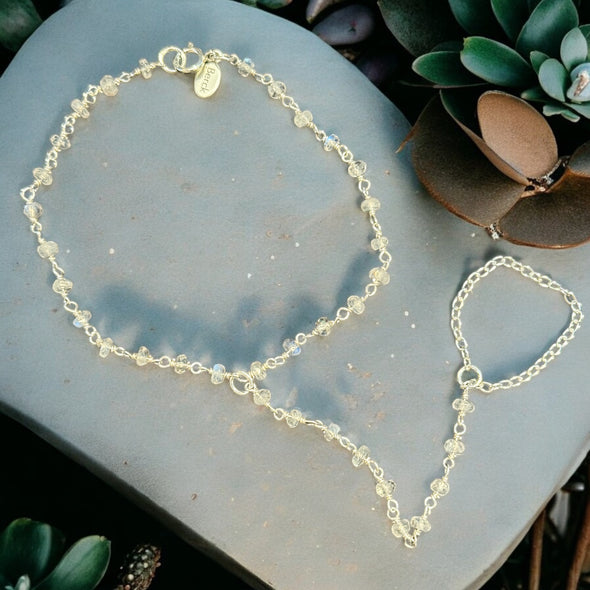 One-Of-A-Kind Rainbow Moonstone Gemstone Hand Chain Sterling Silver