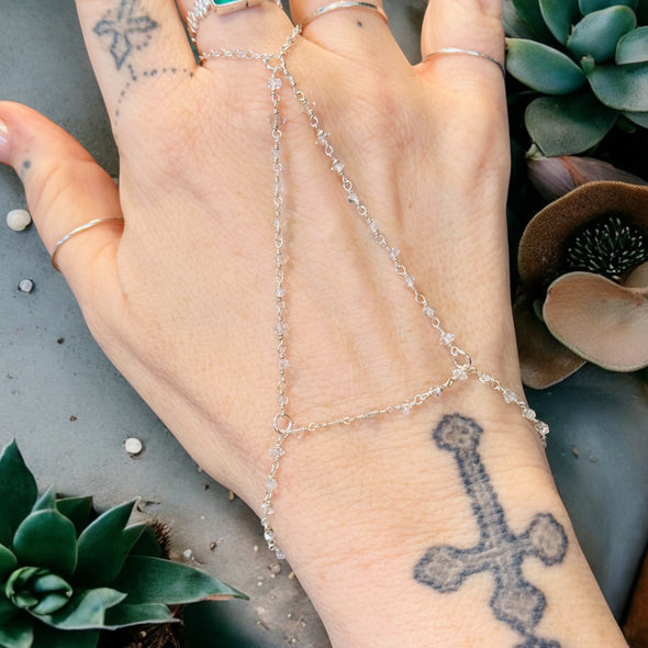 One-Of-A-Kind Crystal Quartz Gemstone Hand Chain Sterling Silver 2 Strand