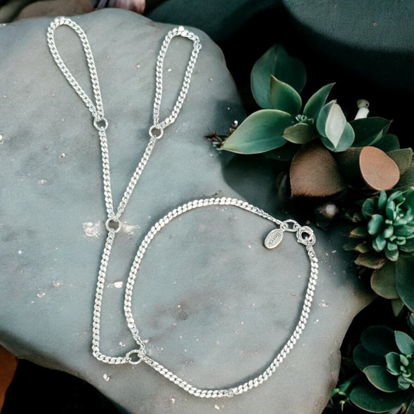 One-Of-A-Kind Diamond Cut Cuban Curb 2 Finger Hand Chain Sterling Silver