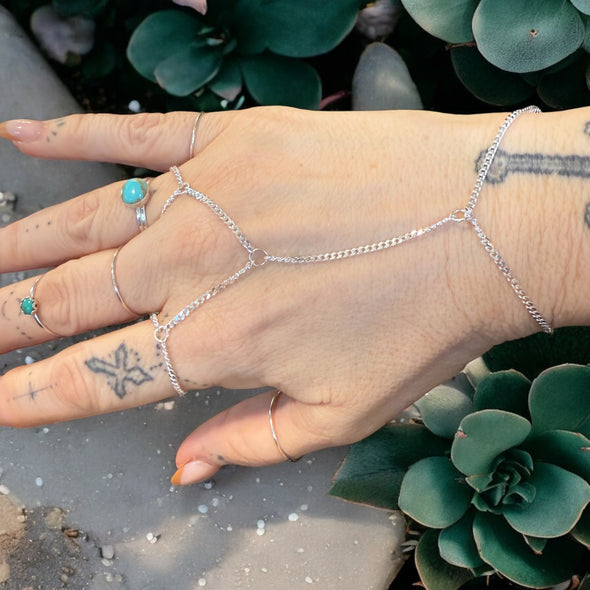 One-Of-A-Kind Diamond Cut Cuban Curb 2 Finger Hand Chain Sterling Silver