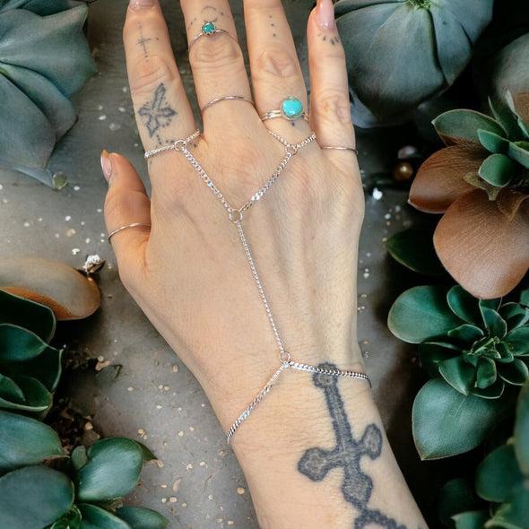 One-Of-A-Kind Diamond Cut Cuban Curb 2 Finger Hand Chain Sterling Silver