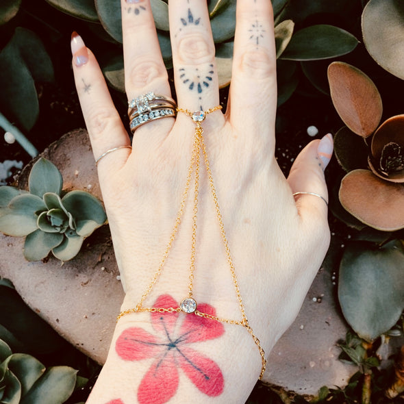 One-Of-A-Kind 6MM Brilliant Zircon 3 Strand Hand Chain 14K Gold Filled