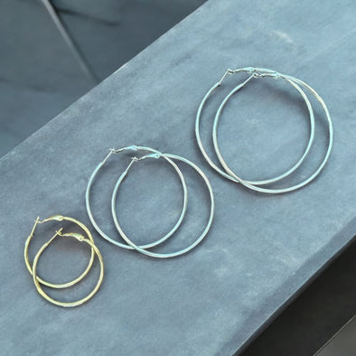 Hoop Earrings - 14K Gold or 925 Sterling Silver PVD Plated Stainless Steel (Multiple Sizes)