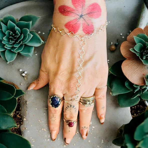 One-Of-A-Kind Clover Link Hand Chain 14k Gold Filled & Sterling Silver