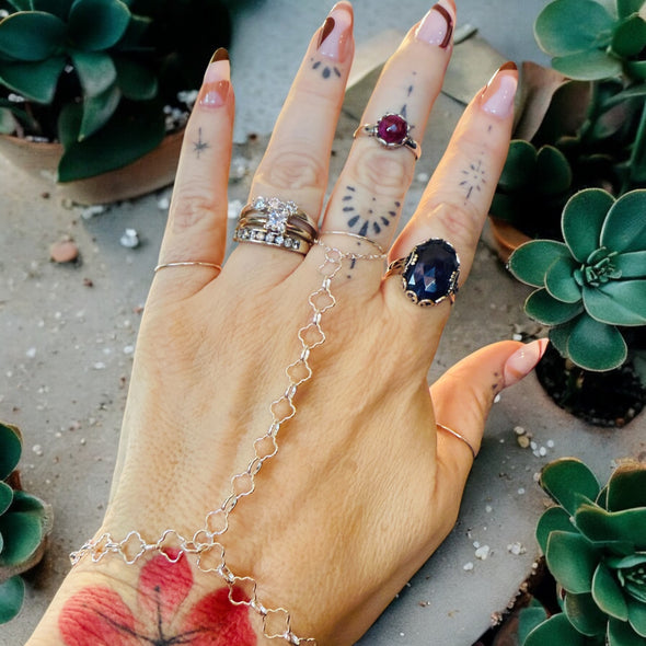 One-Of-A-Kind Clover Link Hand Chain 14k Gold Filled & Sterling Silver