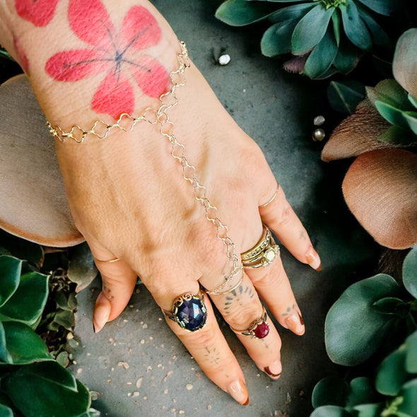 One-Of-A-Kind Clover Link Hand Chain 14k Gold Filled & Sterling Silver