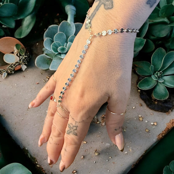 One-Of-A-Kind Diamond Cut Burst Hand Chain Sterling Silver