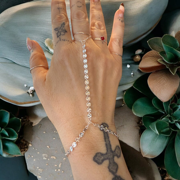 One-Of-A-Kind Diamond Cut Burst Hand Chain Sterling Silver