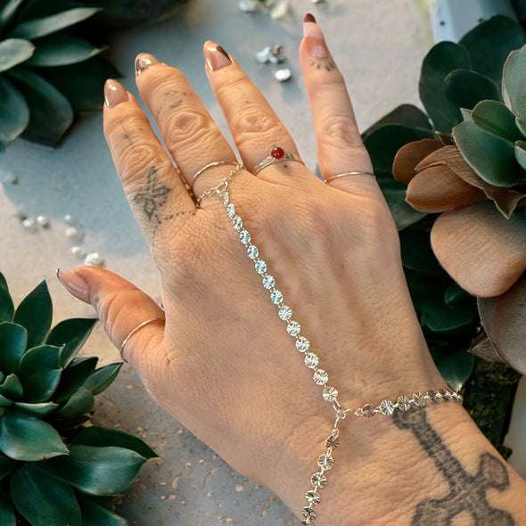 One-Of-A-Kind Diamond Cut Burst Hand Chain Sterling Silver