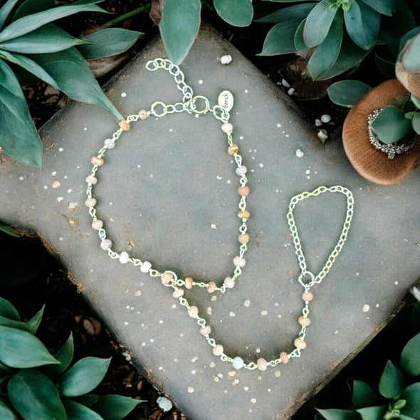 One-Of-A-Kind Peruvian Pink Opal Gemstone Hand Chain Sterling Silver