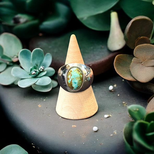 One-of-a-Kind Oval Kingman Turquoise Sterling Silver Dome Adjustable Ring