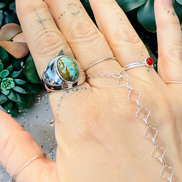 One-of-a-Kind Oval Kingman Turquoise Sterling Silver Dome Adjustable Ring