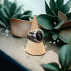 One-of-a-Kind Oval Natural Black Onyx Sterling Silver Dome Adjustable Ring