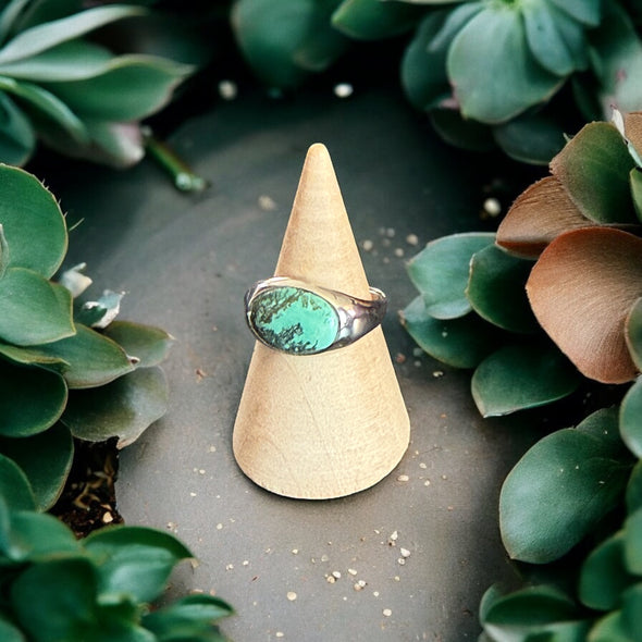 One-Of-A-Kind Horizontal Oval Kingman Blue Turquoise Sterling Silver Adjustable Ring