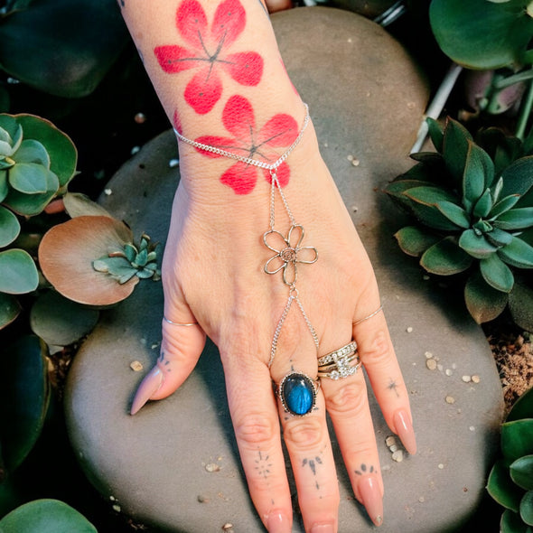 One-Of-A-Kind Artisan Flower Hand Chain Sterling Silver