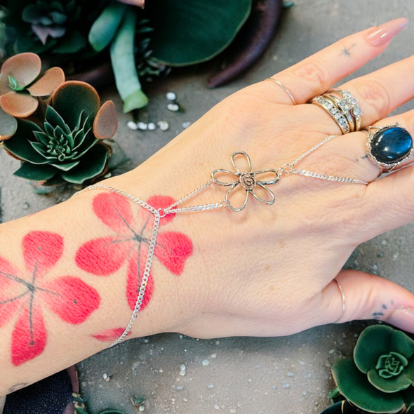 One-Of-A-Kind Artisan Flower Hand Chain Sterling Silver