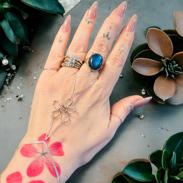 One-Of-A-Kind Artisan Flower Hand Chain Sterling Silver