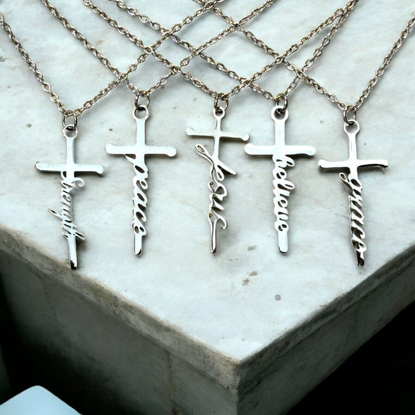 Waterproof Claim It! Statement Cross Necklace Stainless Steel