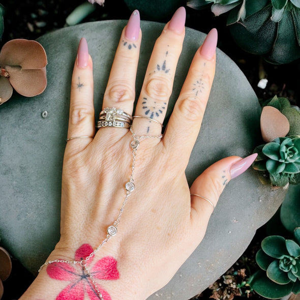 Waterproof Zircon Trio Satellite Hand Chain 925 Sterling & 14k Gold PVD Plated Stainless Steel