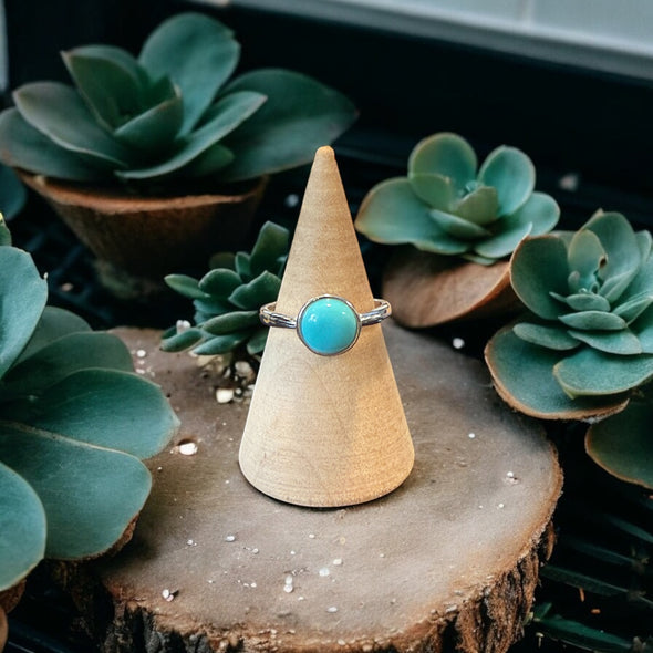 One of a Kind 8mm Round Rare Genuine Sleeping Beauty Turquoise Sterling Silver Ring