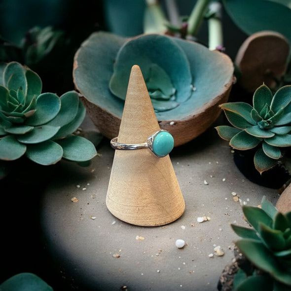 One of a Kind 8mm Round Rare Genuine Sleeping Beauty Turquoise Sterling Silver Ring