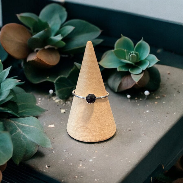 One-of-a-Kind 5mm Round Faceted Black Onyx Sterling Silver Ring