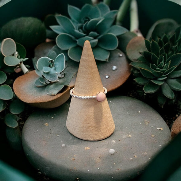 One-of-a-Kind 5mm Round Peruvian Pink Opal Sterling Silver Ring