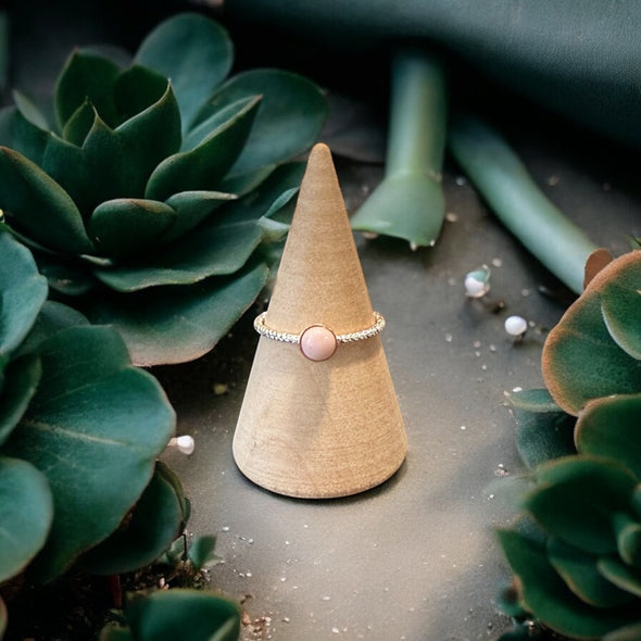 One-of-a-Kind 5mm Round Peruvian Pink Opal Sterling Silver Ring