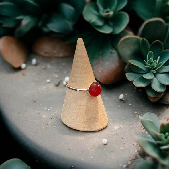 One-of-a-Kind 8mm Round Red Jade Sterling Silver Ring