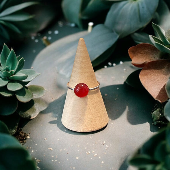 One-of-a-Kind 8mm Round Red Jade Sterling Silver Ring